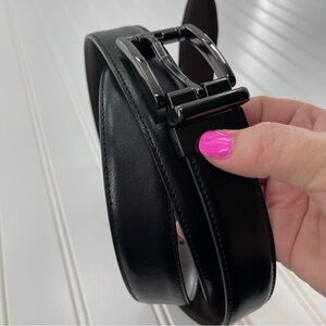 Genuine Leather Black Brown Reversible Belt Dark Silver Hardware Size 52